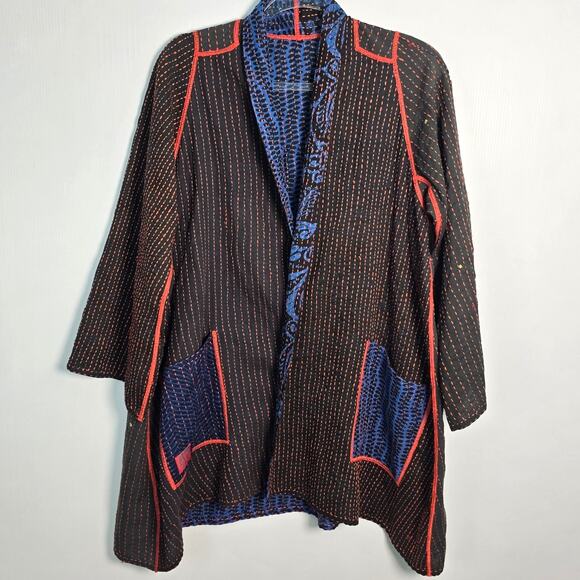 Mieko Mintz Short Kantha Open Kimono Jacket Reversible Lagenlook OS - Picture 2 of 8